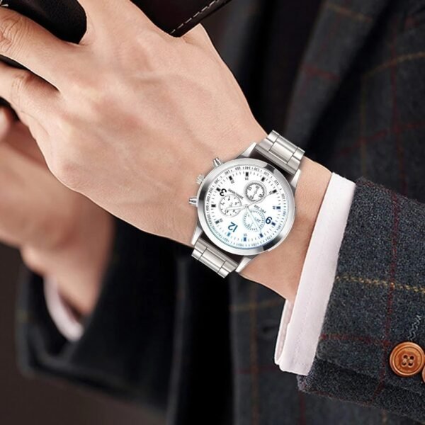 Blue Light Glass Three Eye Steel Band Watch Men's Watch