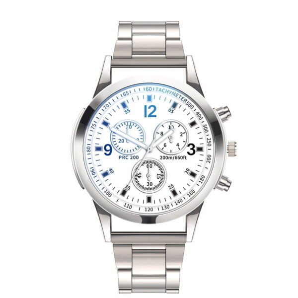 Blue Light Glass Three Eye Steel Band Watch Men's Watch
