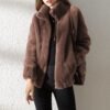 Double Faced Fleece Warm High Neck Women Cardigan