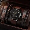 Single Calendar Quartz Watch With Pu Bracelet Set