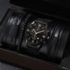 Single Calendar Quartz Watch With Pu Bracelet Set
