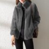Double Faced Fleece Warm High Neck Women Cardigan