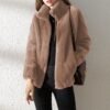 Double Faced Fleece Warm High Neck Women Cardigan