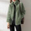 Double Faced Fleece Warm High Neck Women Cardigan