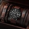 Single Calendar Quartz Watch With Pu Bracelet Set