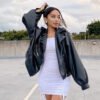 Short loose leather jacket