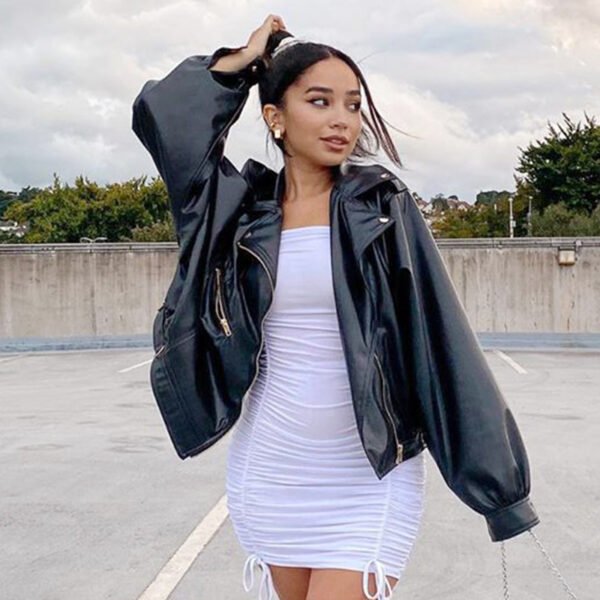 Short loose leather jacket