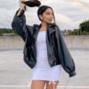 Short loose leather jacket