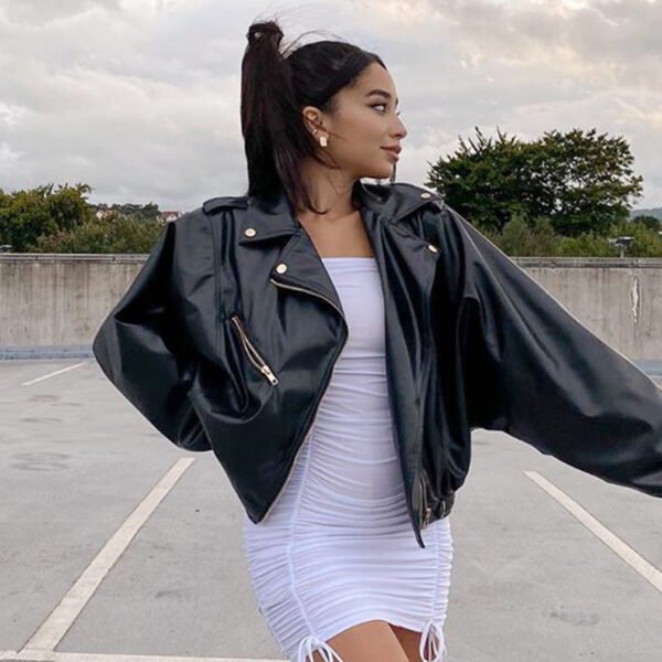 Short loose leather jacket