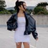 Short loose leather jacket