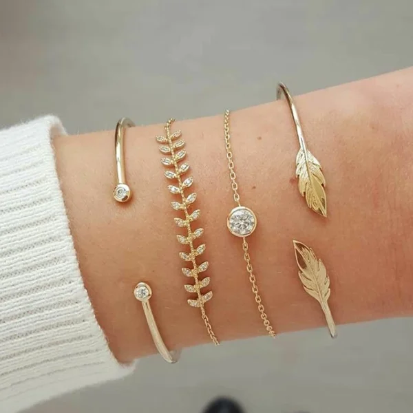 4pcs Arrow Feathers Leaves Moon Bracelet